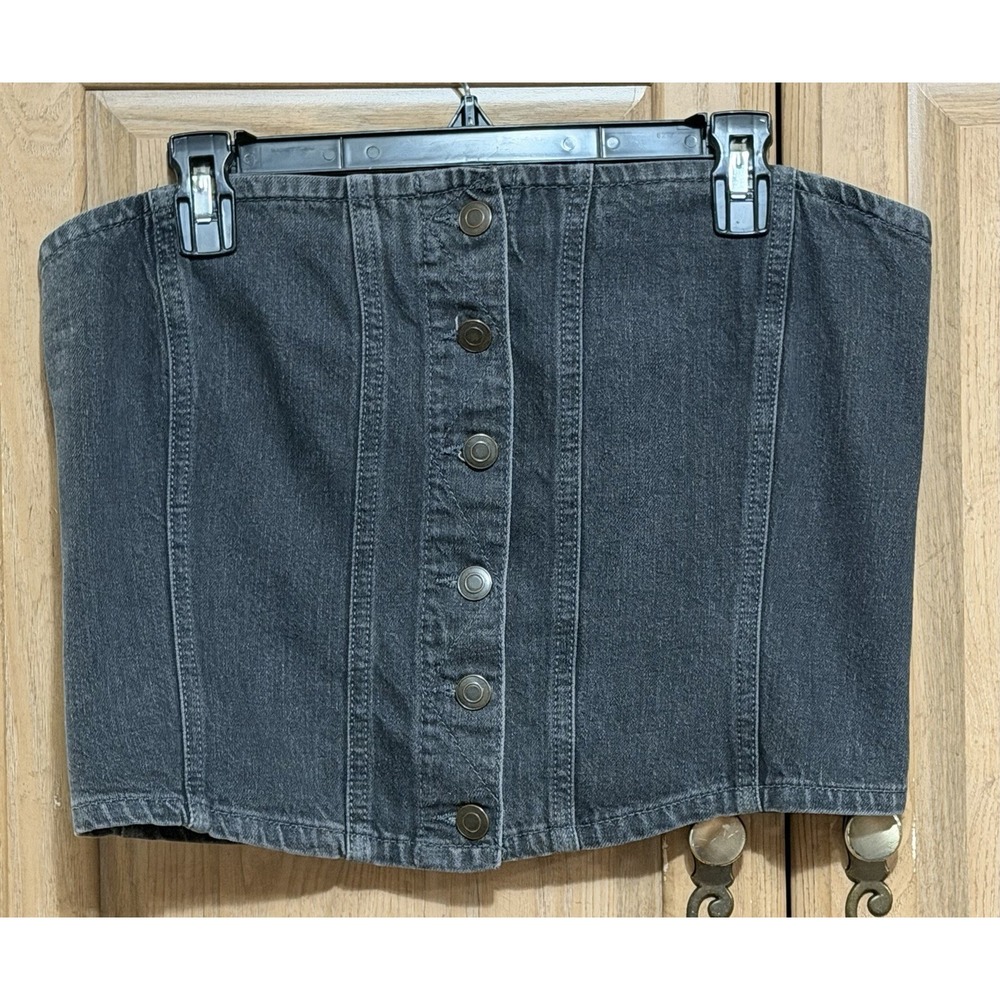 Women's XL Black Denim Corset Jean Strapless Bustier Tube Top Festival Western